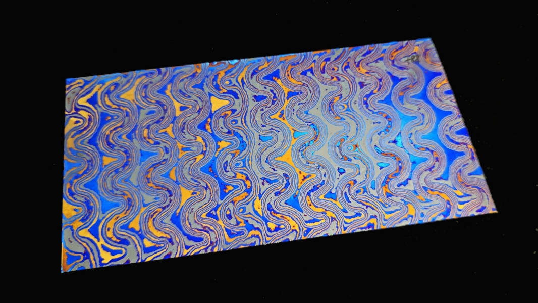 4.9 x 73 x 145 mm FF Rainbow-Zr flat - Meander patt. - Zirconium damascus